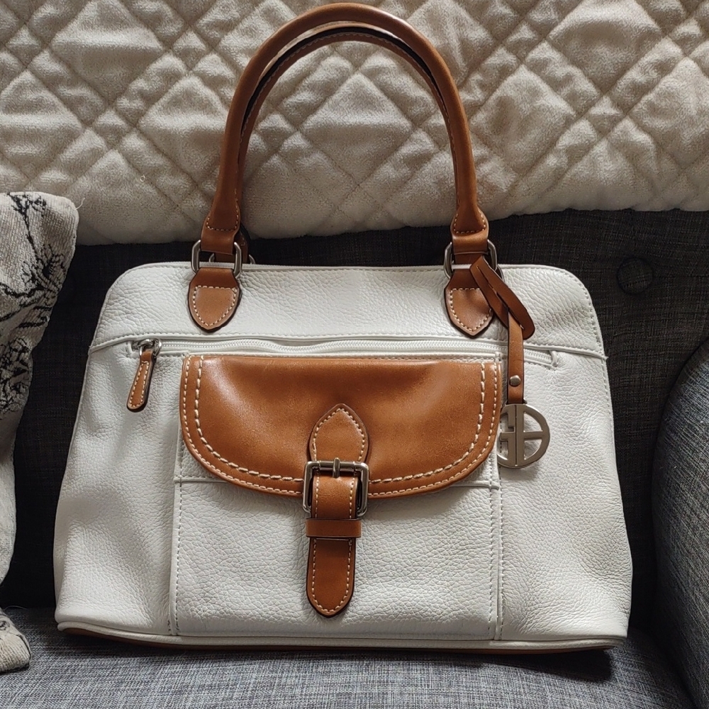 Giani Bernini White and Tan Satchel with Quilted Design